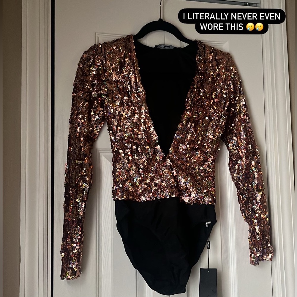 Sequined rose gold body suit